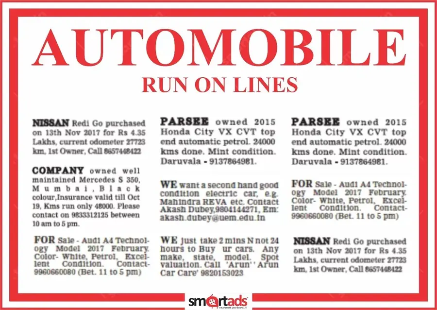 Automobile Run on Lines media advertisement