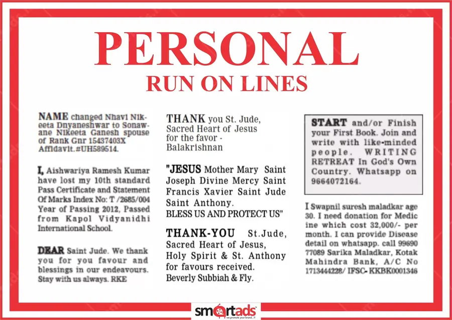 Personal Run on Lines media advertisement