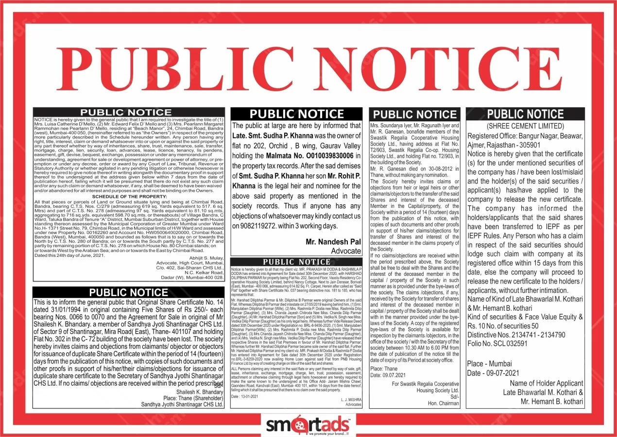 Public Notice Run on Lines media advertisement